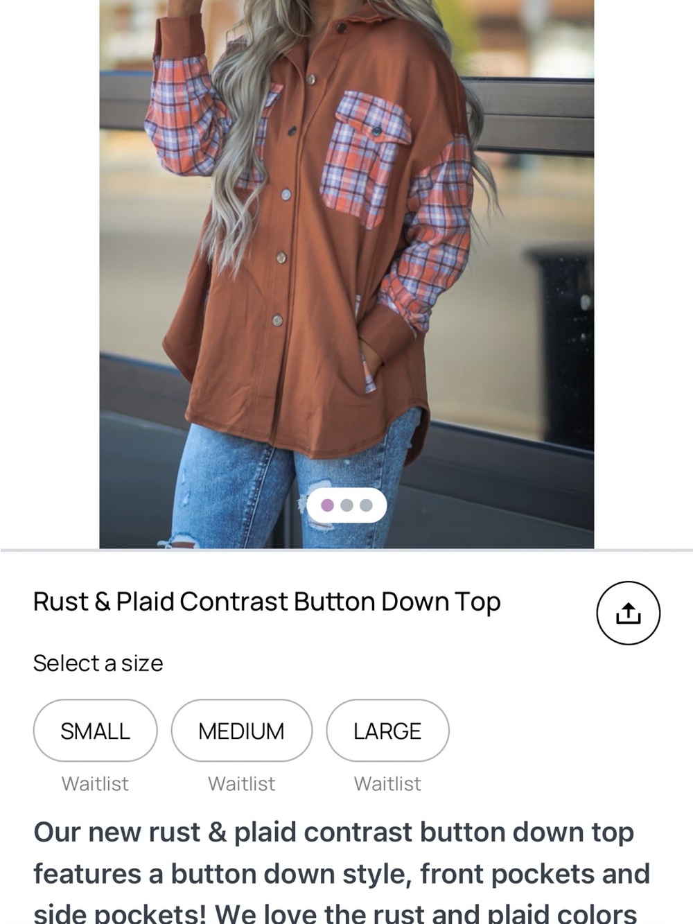 Boutique Rust Orange Plaid Pocket Button-Up Shacket